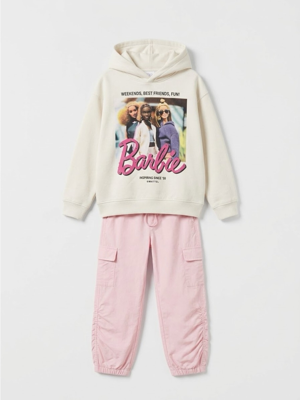 HTF ZARA BARBIE COLLAB Plush Hoodie Set & Old Navy Parachute Pants Size 7/8/M